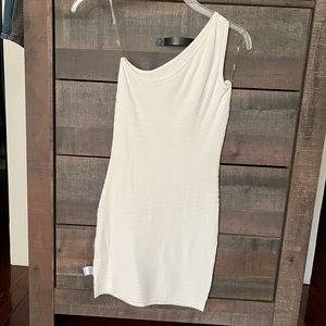 Wow couture bodycon one shoulder dress, bandage one shoulder dress, ivory Y2K